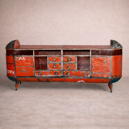 Luxe TV . Sculptural Storage Console in Recycled Oil-Drum Metal