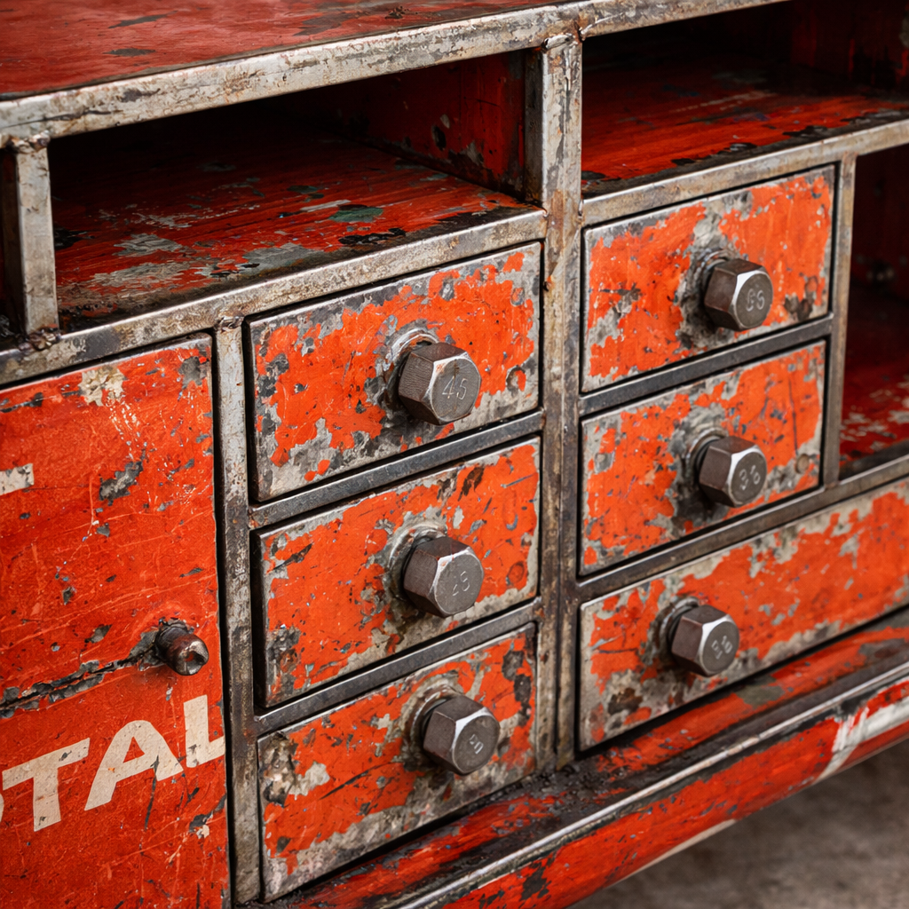 Luxe TV . Sculptural Storage Console in Recycled Oil-Drum Metal